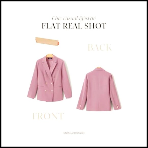 Double Breasted Blazer Jacket Slim Fit Long Sleeve Work Office Casual - Picture 6 of 7